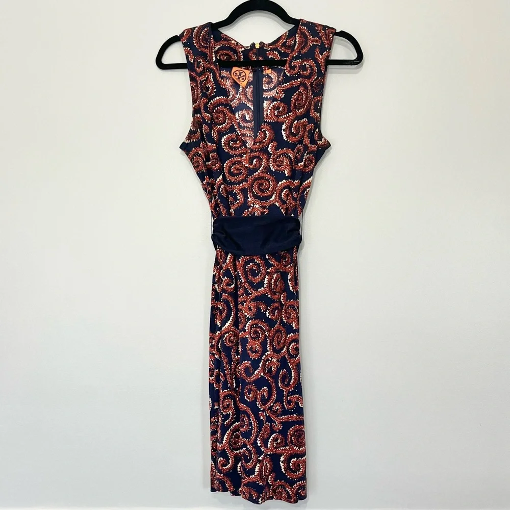 Tory Burch Nicola Navy Sapello Silk Belted Dress Small